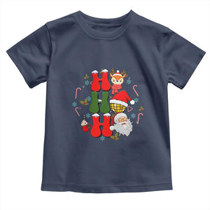 Retro Groovy Christmas Ho Ho Ho Reindeer Disco Ball Santa Xmas Toddler T Shirt TS02 Navy Print Your Wear