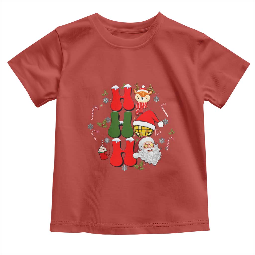 Retro Groovy Christmas Ho Ho Ho Reindeer Disco Ball Santa Xmas Toddler T Shirt TS02 Red Print Your Wear