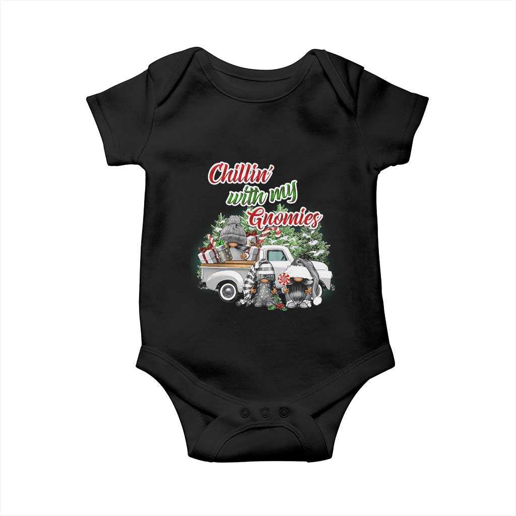 Gnome Christmas Baby Onesie Chillin With My Gnomies Xmas Truck TS02 Black Print Your Wear
