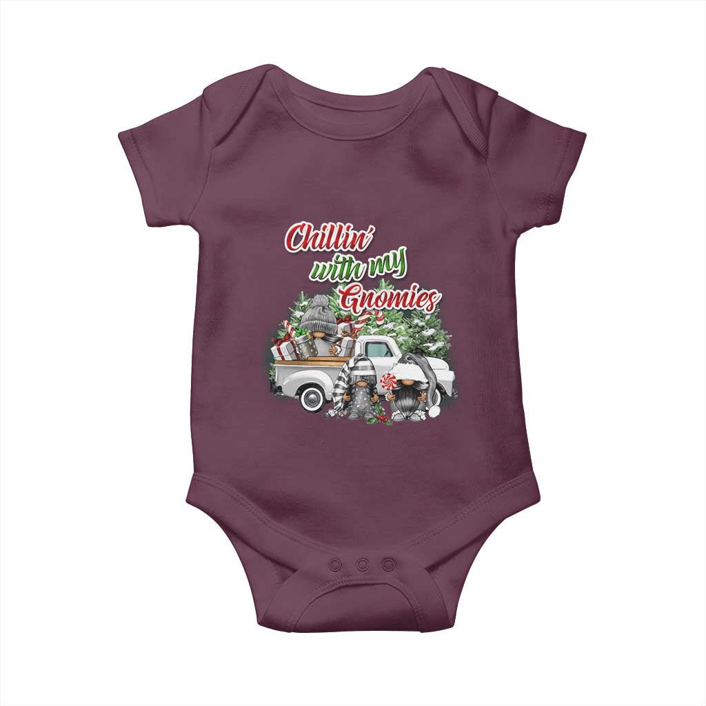 Gnome Christmas Baby Onesie Chillin With My Gnomies Xmas Truck TS02 Maroon Print Your Wear