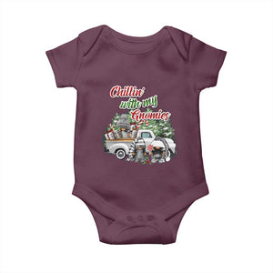 Gnome Christmas Baby Onesie Chillin With My Gnomies Xmas Truck TS02 Maroon Print Your Wear