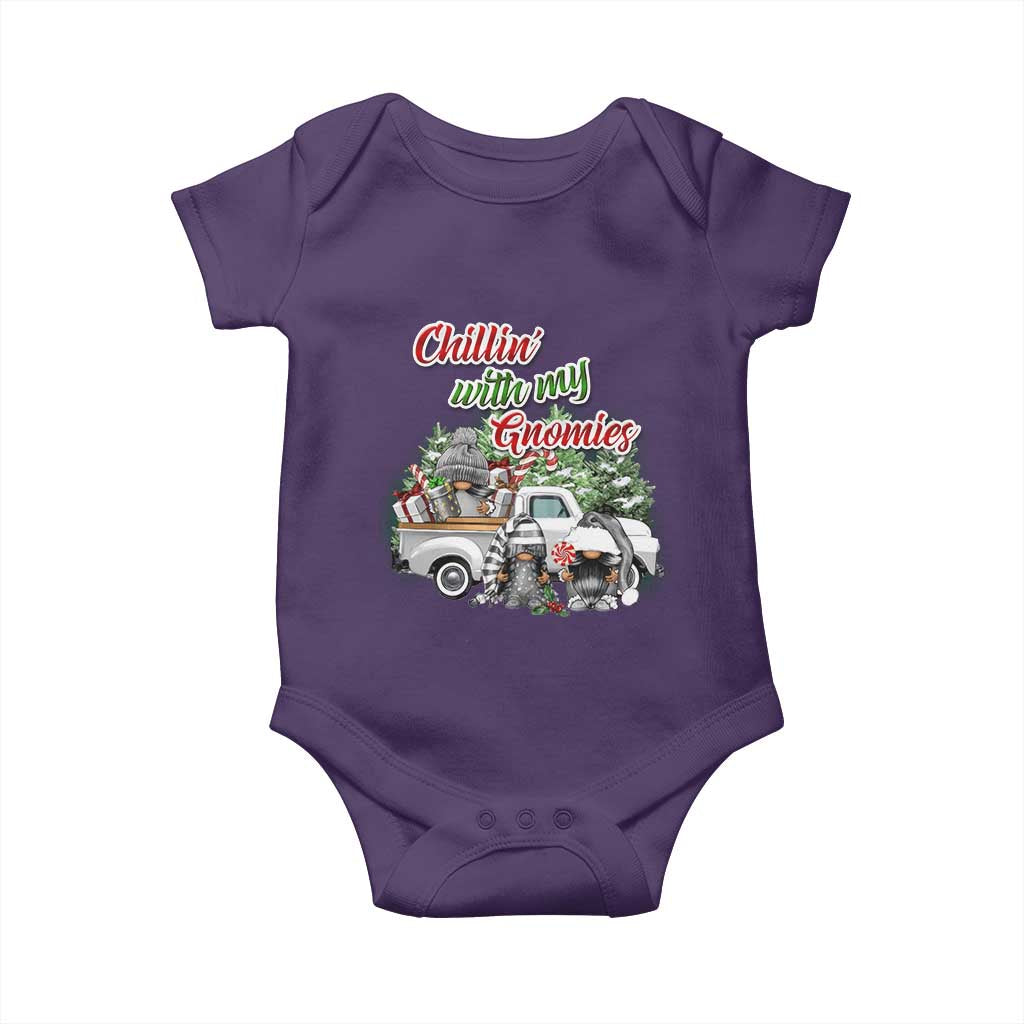 Gnome Christmas Baby Onesie Chillin With My Gnomies Xmas Truck TS02 Purple Print Your Wear