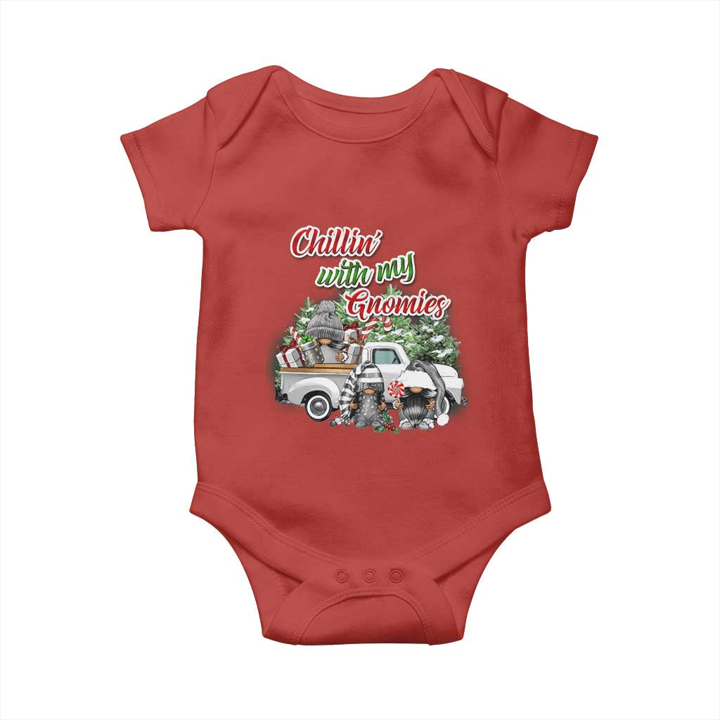 Gnome Christmas Baby Onesie Chillin With My Gnomies Xmas Truck TS02 Red Print Your Wear