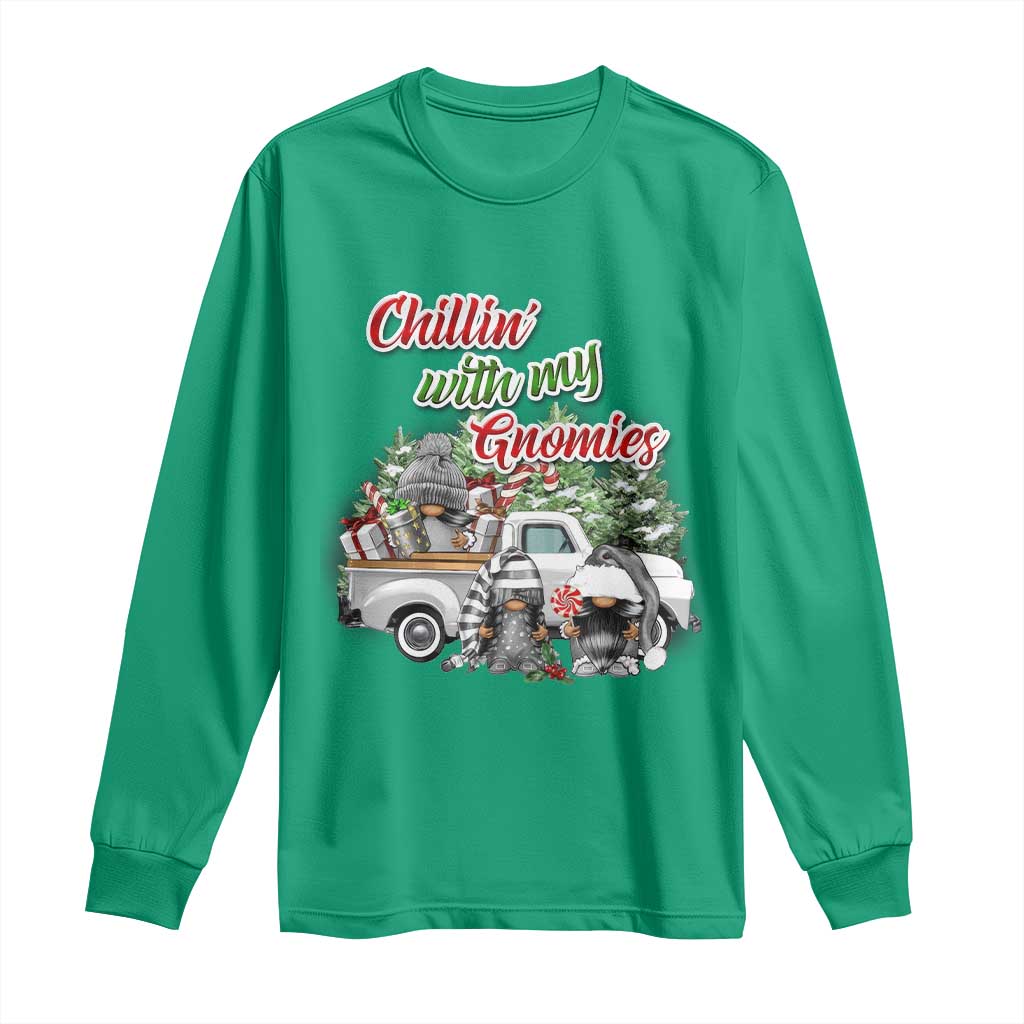 Gnome Christmas Long Sleeve Shirt Chillin With My Gnomies Xmas Truck TS02 Irish Green Print Your Wear