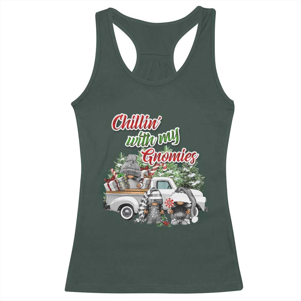 Gnome Christmas Racerback Tank Top Chillin With My Gnomies Xmas Truck TS02 Dark Forest Green Print Your Wear