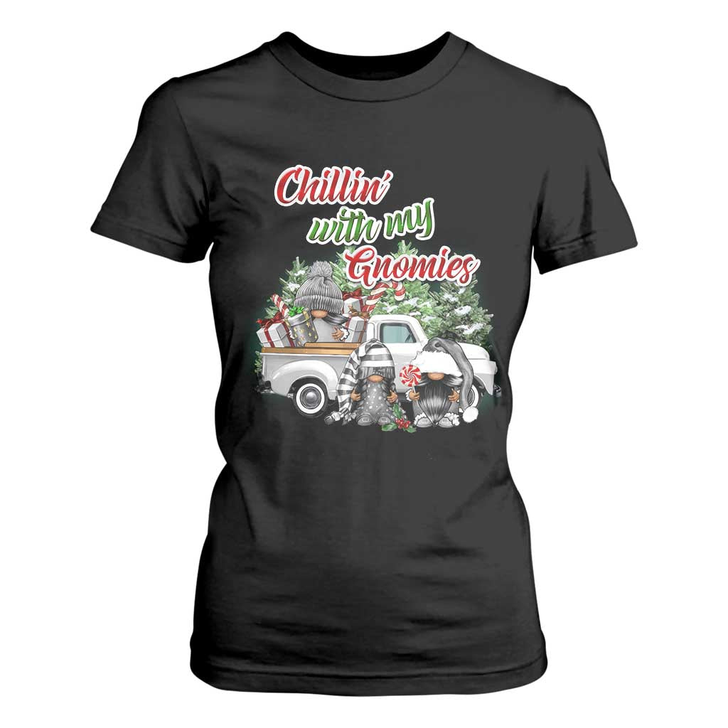 Gnome Christmas T Shirt For Women Chillin With My Gnomies Xmas Truck TS02 Black Print Your Wear
