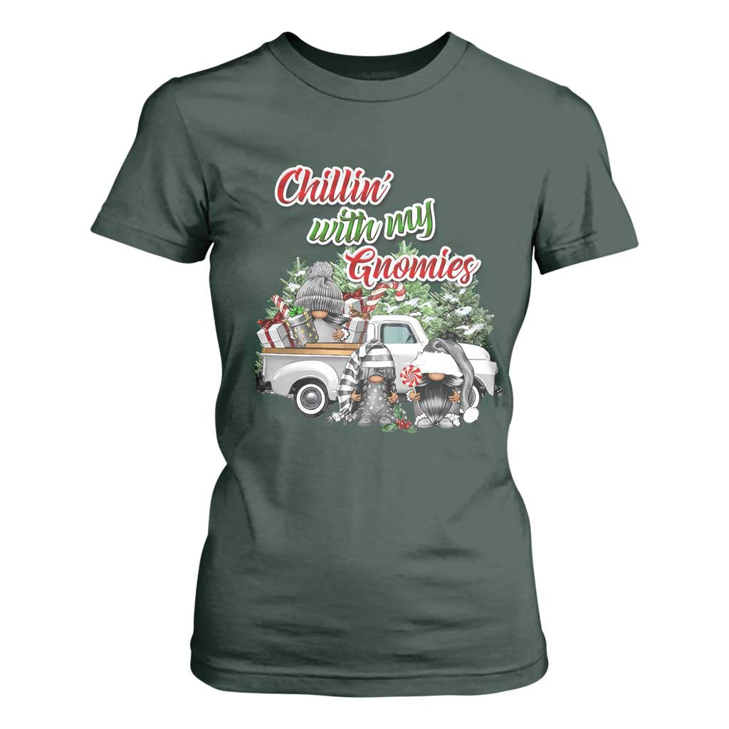 Gnome Christmas T Shirt For Women Chillin With My Gnomies Xmas Truck TS02 Dark Forest Green Print Your Wear