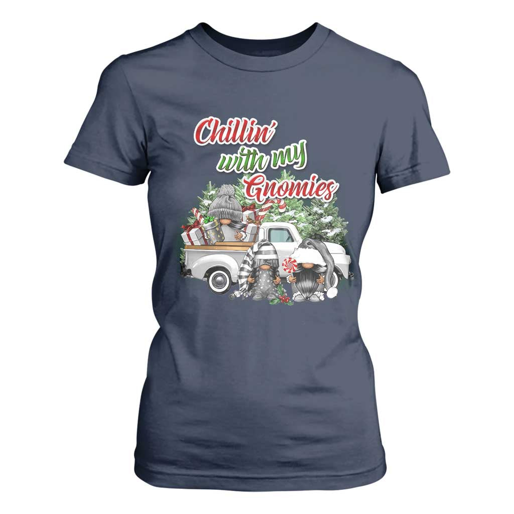 Gnome Christmas T Shirt For Women Chillin With My Gnomies Xmas Truck TS02 Navy Print Your Wear