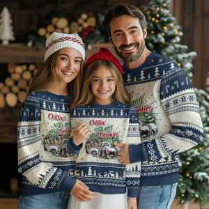 Gnome Christmas Ugly Christmas Sweater Chillin With My Gnomies Xmas Truck TS02 Navy Print Your Wear