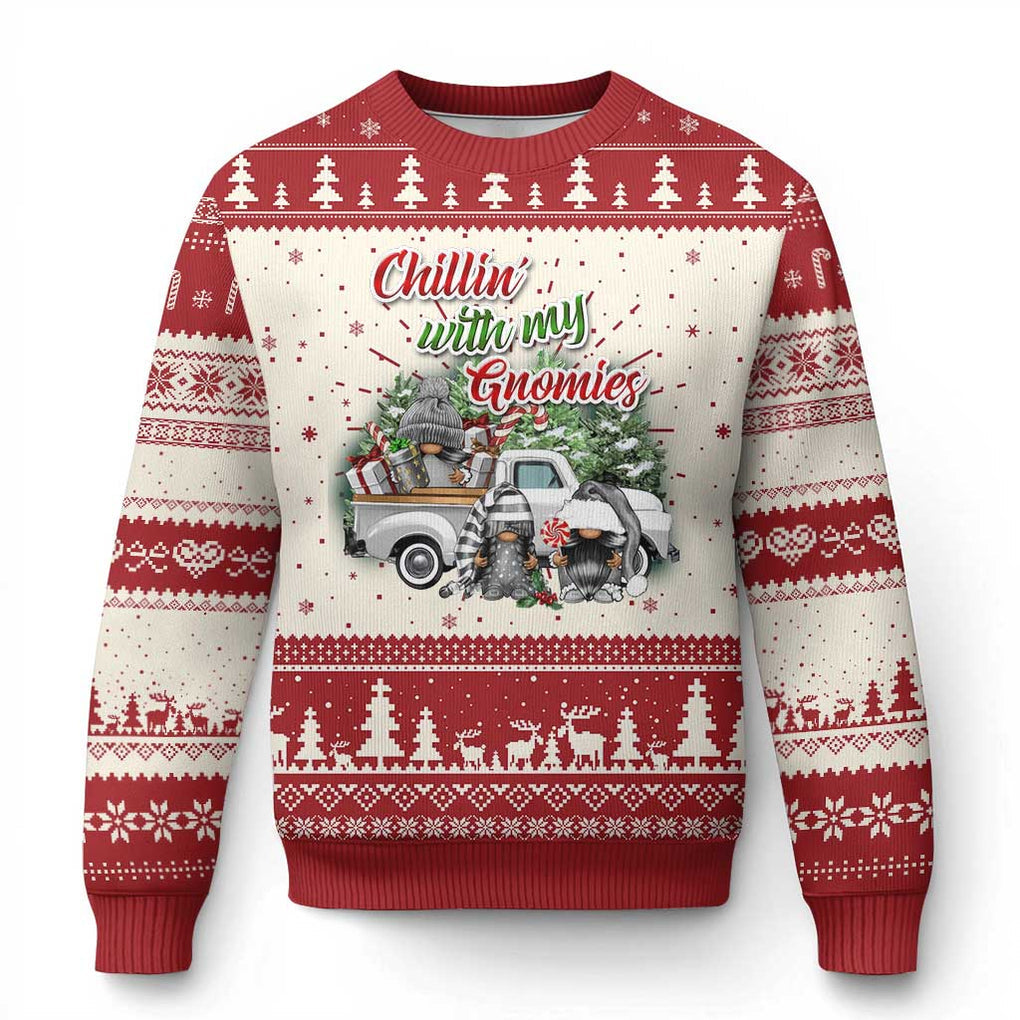 Gnome Christmas Ugly Christmas Sweater Chillin With My Gnomies Xmas Truck TS02 Red Print Your Wear