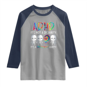 ADHD Awareness Raglan Shirt It's Not A Disability It's A Different Ability TS02 Sport Gray Navy Print Your Wear