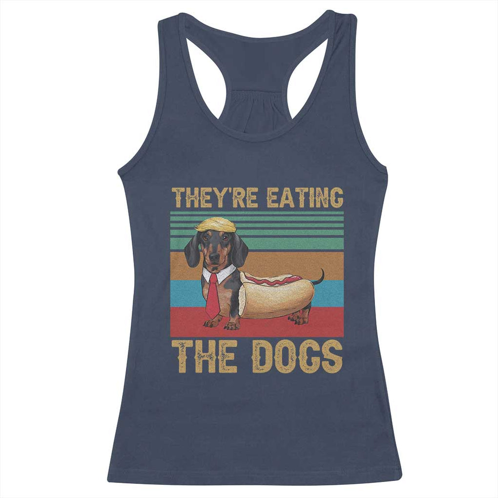 Funny Hot Dog Lover Racerback Tank Top They're Eating The Dogs Dachshund TS02 Navy Print Your Wear