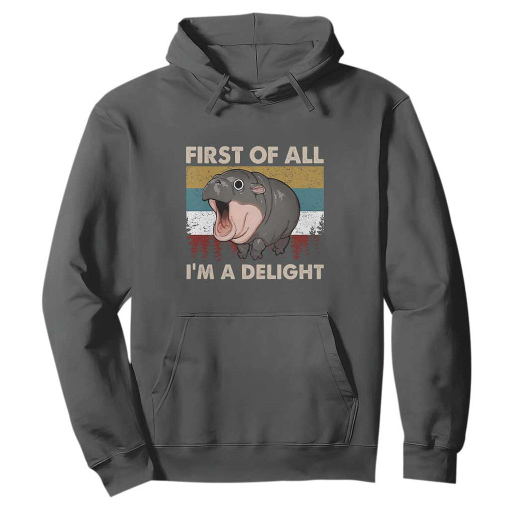 Funny Screaming Moo Deng Hoodie First Of All I'm A Delight Retro Vintage TS02 Dark Heather Print Your Wear