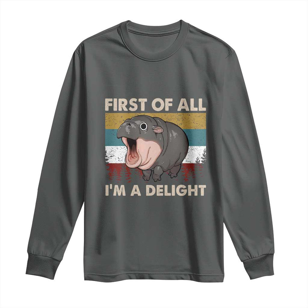 Funny Screaming Moo Deng Long Sleeve Shirt First Of All I'm A Delight Retro Vintage TS02 Dark Heather Print Your Wear