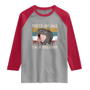 Funny Screaming Moo Deng Raglan Shirt First Of All I'm A Delight Retro Vintage TS02 Sport Gray Red Print Your Wear