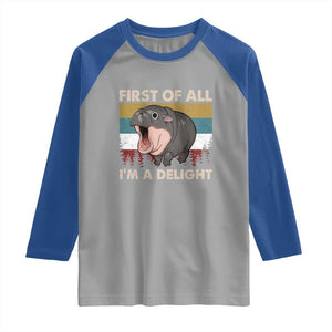 Funny Screaming Moo Deng Raglan Shirt First Of All I'm A Delight Retro Vintage TS02 Sport Gray Royal Print Your Wear