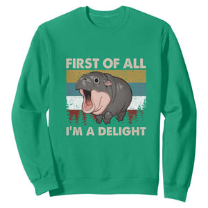 Funny Screaming Moo Deng Sweatshirt First Of All I'm A Delight Retro Vintage TS02 Irish Green Print Your Wear
