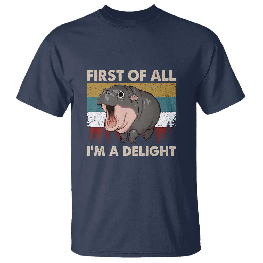 Funny Screaming Moo Deng T Shirt First Of All I'm A Delight Retro Vintage TS02 Navy Print Your Wear