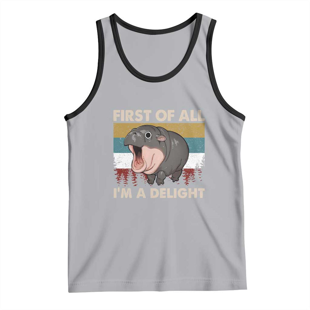 Funny Screaming Moo Deng Tank Top First Of All I'm A Delight Retro Vintage TS02 Athletic Heather Black Print Your Wear