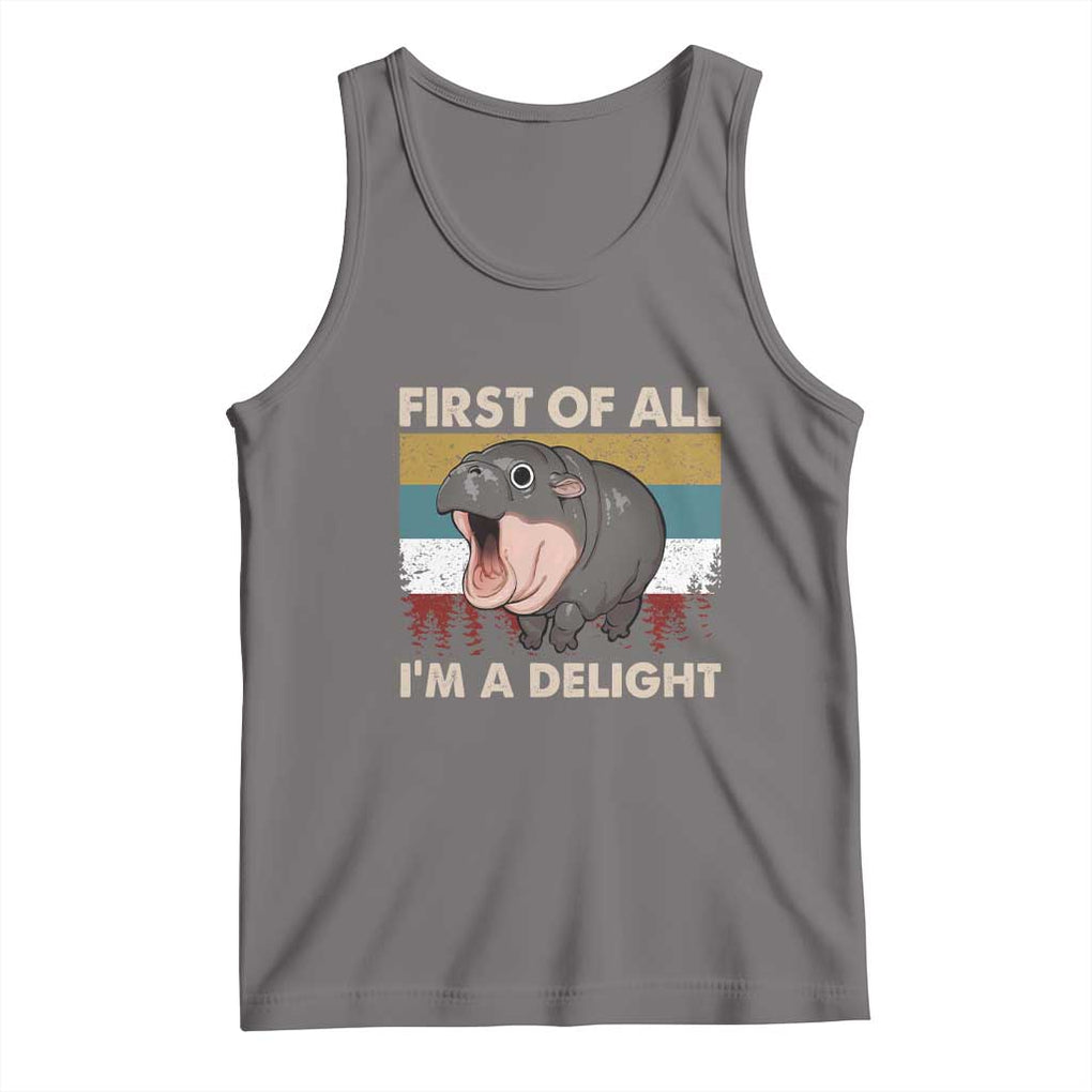 Funny Screaming Moo Deng Tank Top First Of All I'm A Delight Retro Vintage TS02 Deep Heather Print Your Wear