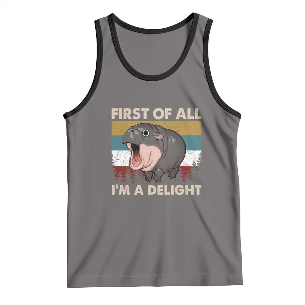 Funny Screaming Moo Deng Tank Top First Of All I'm A Delight Retro Vintage TS02 Deep Heather Black Print Your Wear