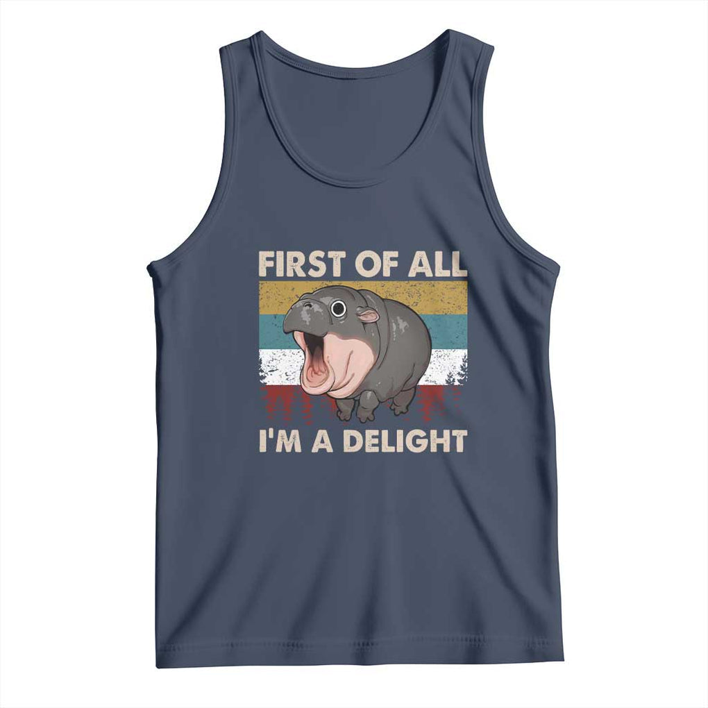 Funny Screaming Moo Deng Tank Top First Of All I'm A Delight Retro Vintage TS02 Navy Print Your Wear