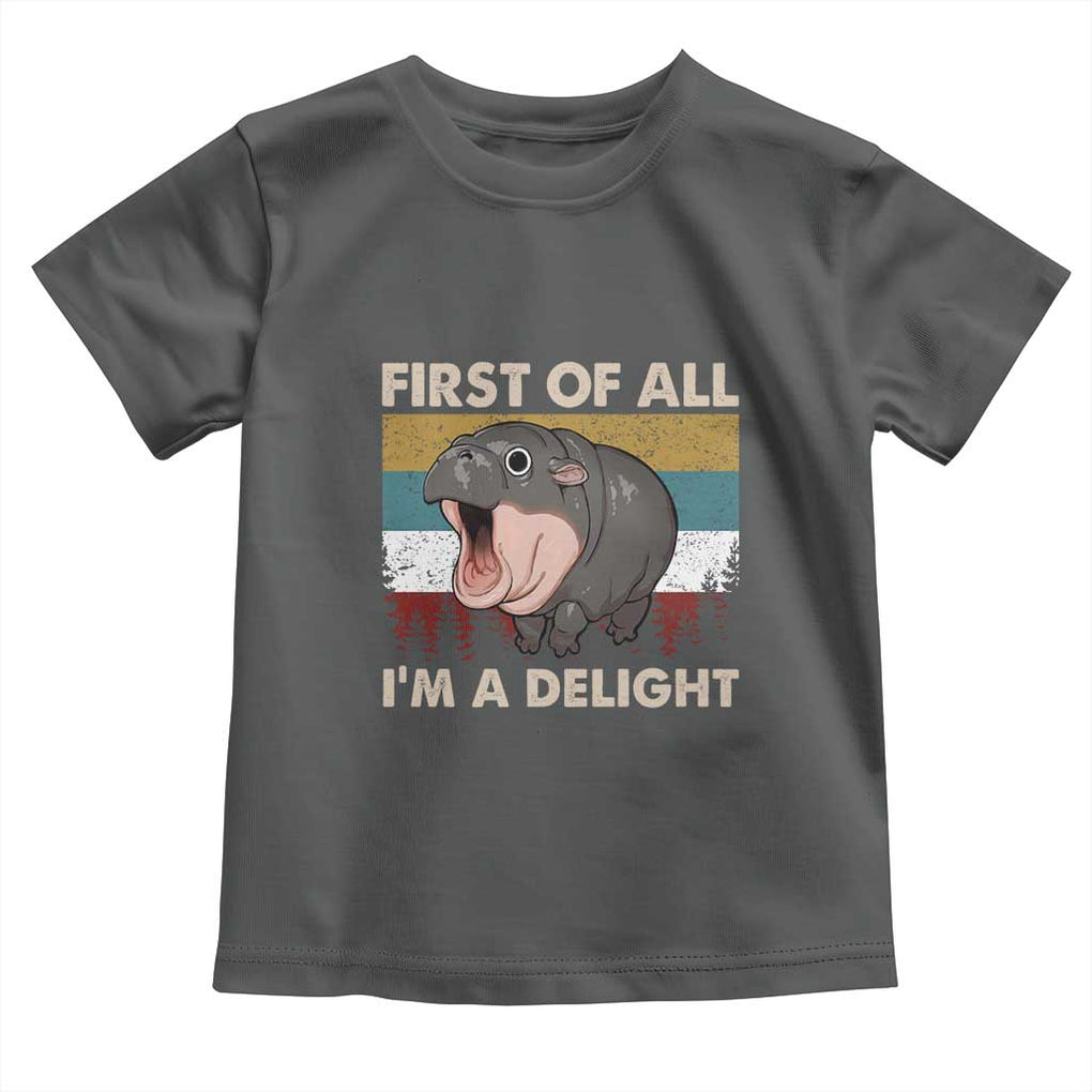 Funny Screaming Moo Deng Toddler T Shirt First Of All I'm A Delight Retro Vintage TS02 Dark Heather Print Your Wear