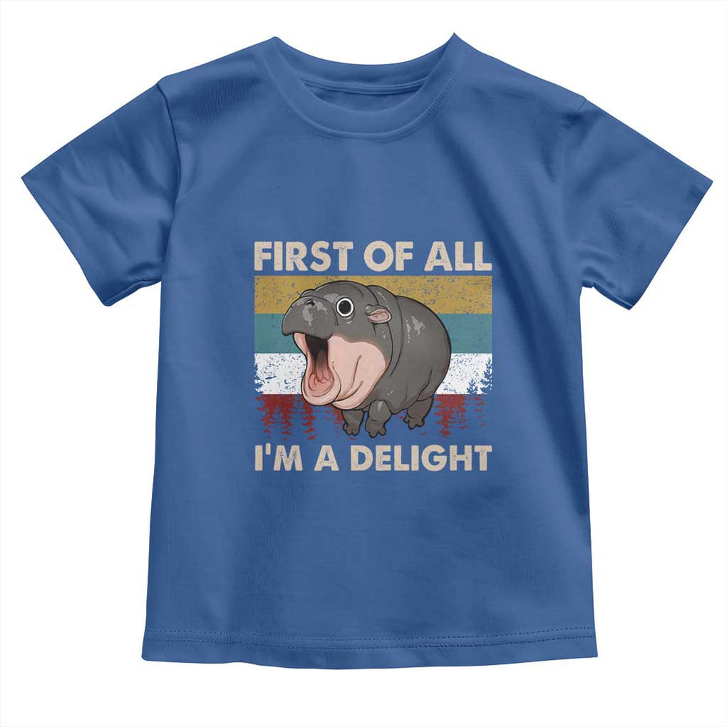 Funny Screaming Moo Deng Toddler T Shirt First Of All I'm A Delight Retro Vintage TS02 Royal Blue Print Your Wear