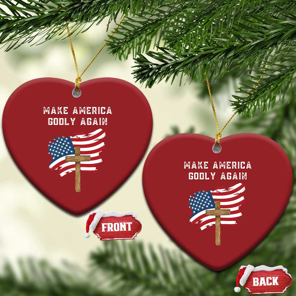 Christian Faith Christmas Ornament Make America Godly Again American Flag TS02 Heart Red Print Your Wear