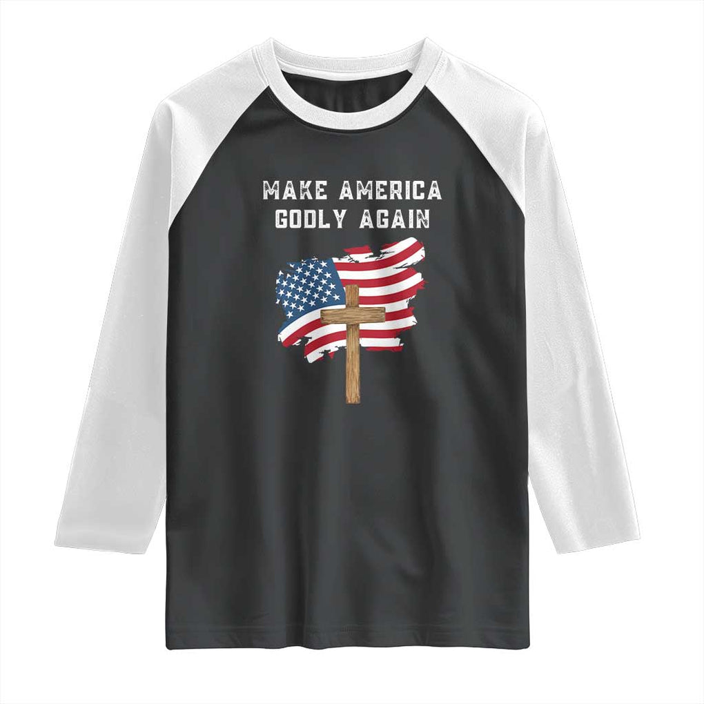Christian Faith Raglan Shirt Make America Godly Again American Flag TS02 Black White Print Your Wear