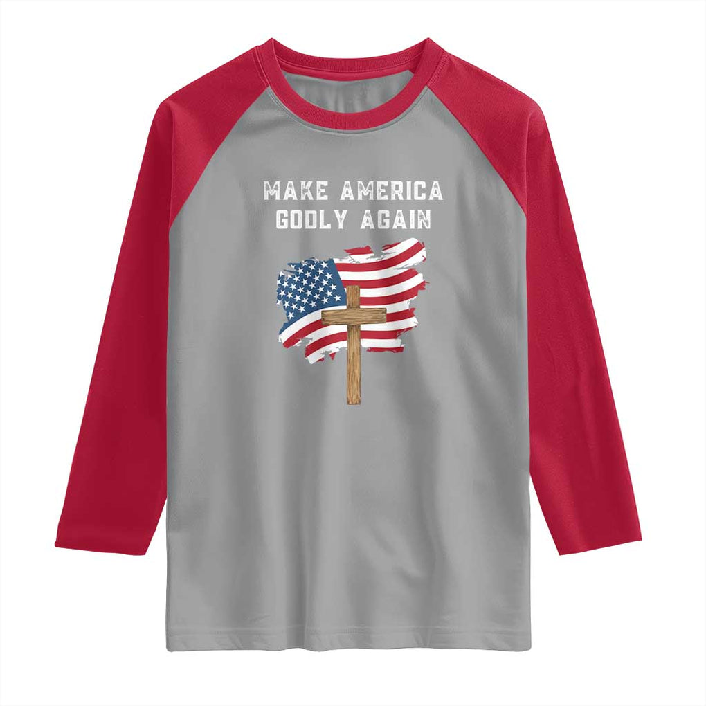 Christian Faith Raglan Shirt Make America Godly Again American Flag TS02 Sport Gray Red Print Your Wear