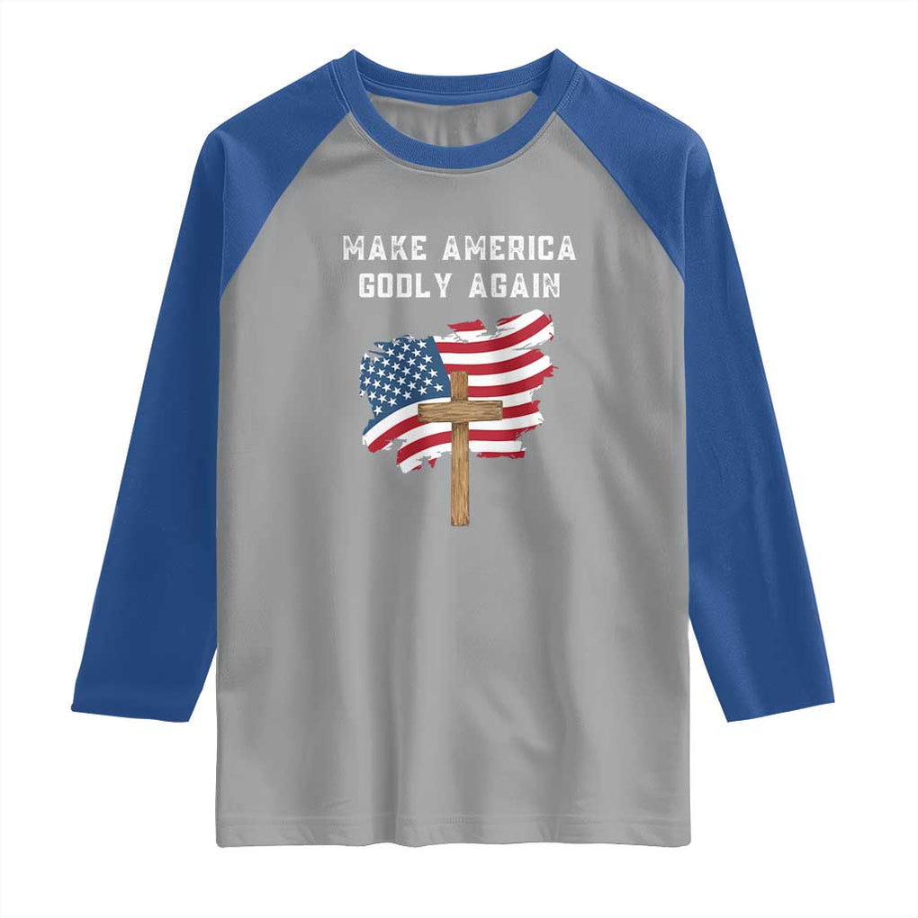 Christian Faith Raglan Shirt Make America Godly Again American Flag TS02 Sport Gray Royal Print Your Wear