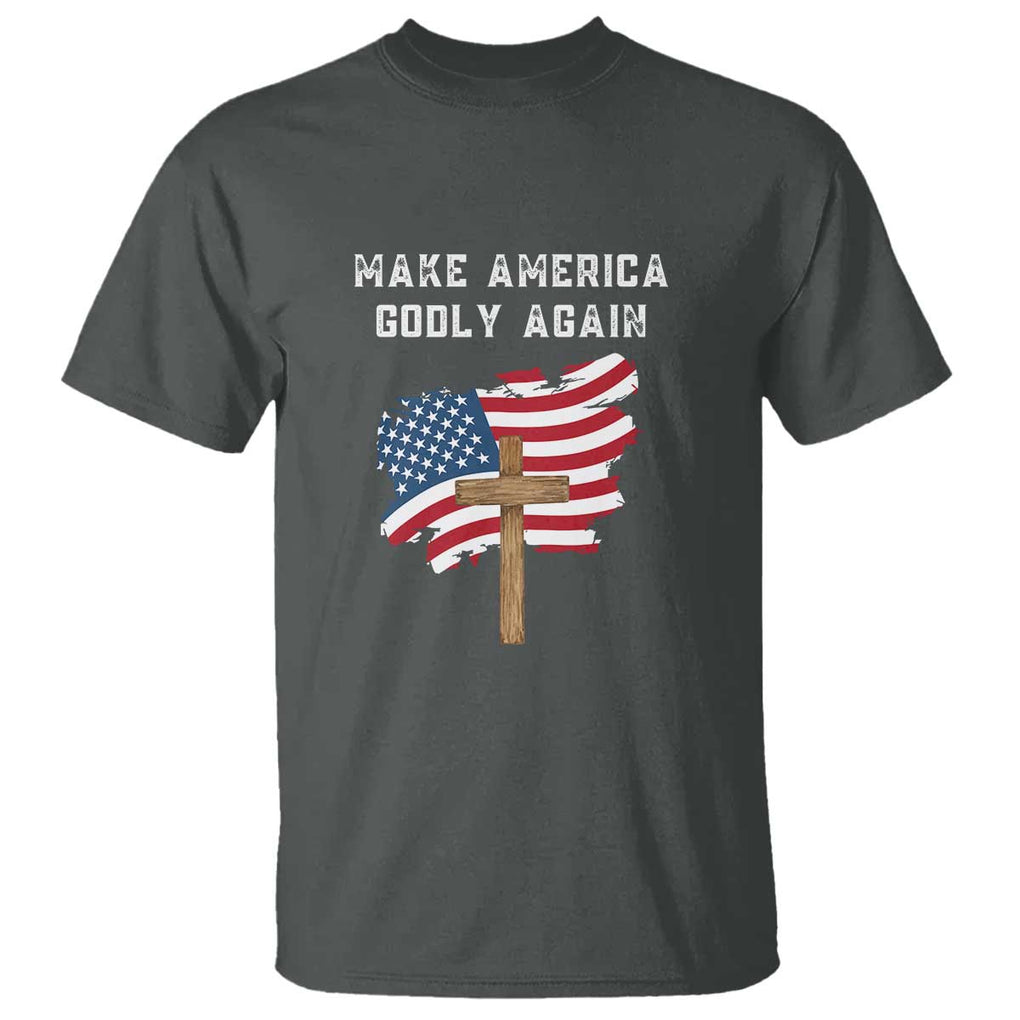 Christian Faith T Shirt Make America Godly Again American Flag TS02 Dark Heather Print Your Wear