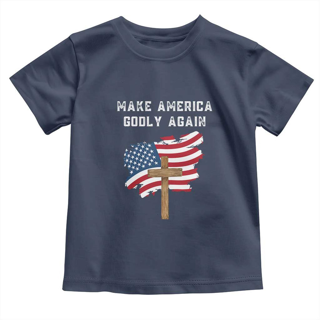 Christian Faith Toddler T Shirt Make America Godly Again American Flag TS02 Navy Print Your Wear