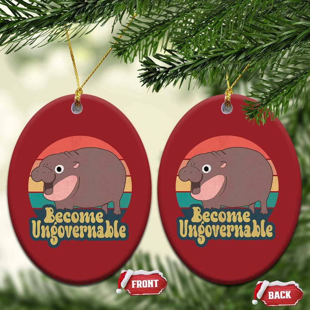 Funny Baby Hippo Moo Deng Christmas Ornament Become Ungovernable Retro TS02 Oval Red Print Your Wear