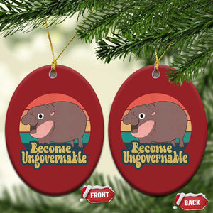 Funny Baby Hippo Moo Deng Christmas Ornament Become Ungovernable Retro TS02 Oval Red Print Your Wear