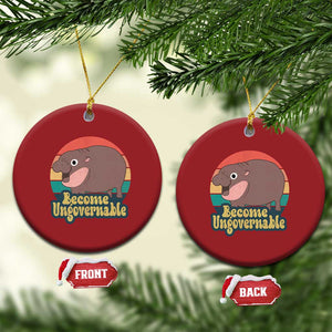 Funny Baby Hippo Moo Deng Christmas Ornament Become Ungovernable Retro TS02 Circle Red Print Your Wear