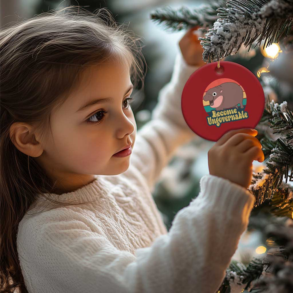 Funny Baby Hippo Moo Deng Christmas Ornament Become Ungovernable Retro TS02 Print Your Wear