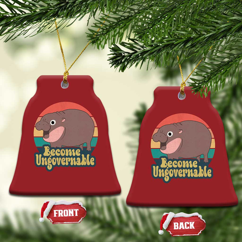 Funny Baby Hippo Moo Deng Christmas Ornament Become Ungovernable Retro TS02 Bell Flake Red Print Your Wear