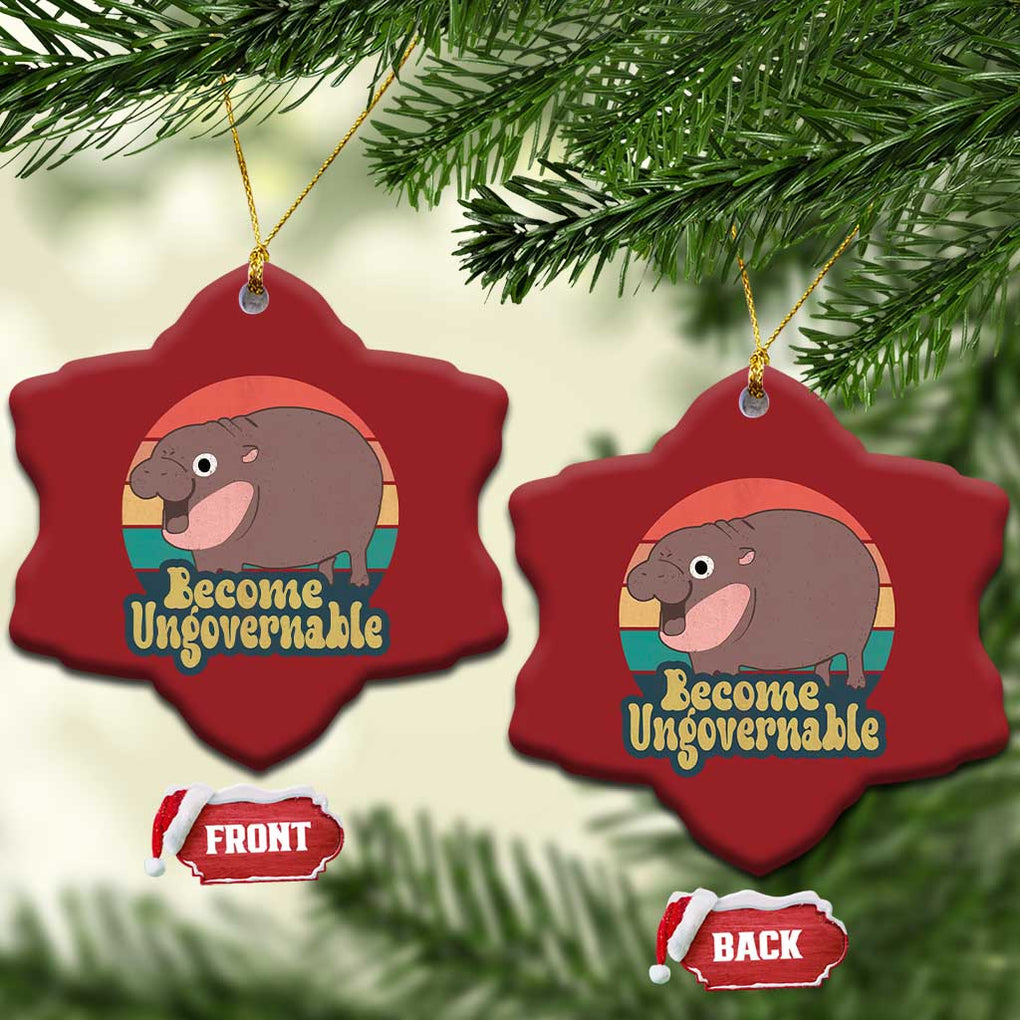 Funny Baby Hippo Moo Deng Christmas Ornament Become Ungovernable Retro TS02 Snow Flake Red Print Your Wear
