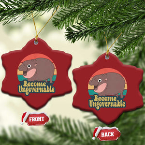 Funny Baby Hippo Moo Deng Christmas Ornament Become Ungovernable Retro TS02 Snow Flake Red Print Your Wear