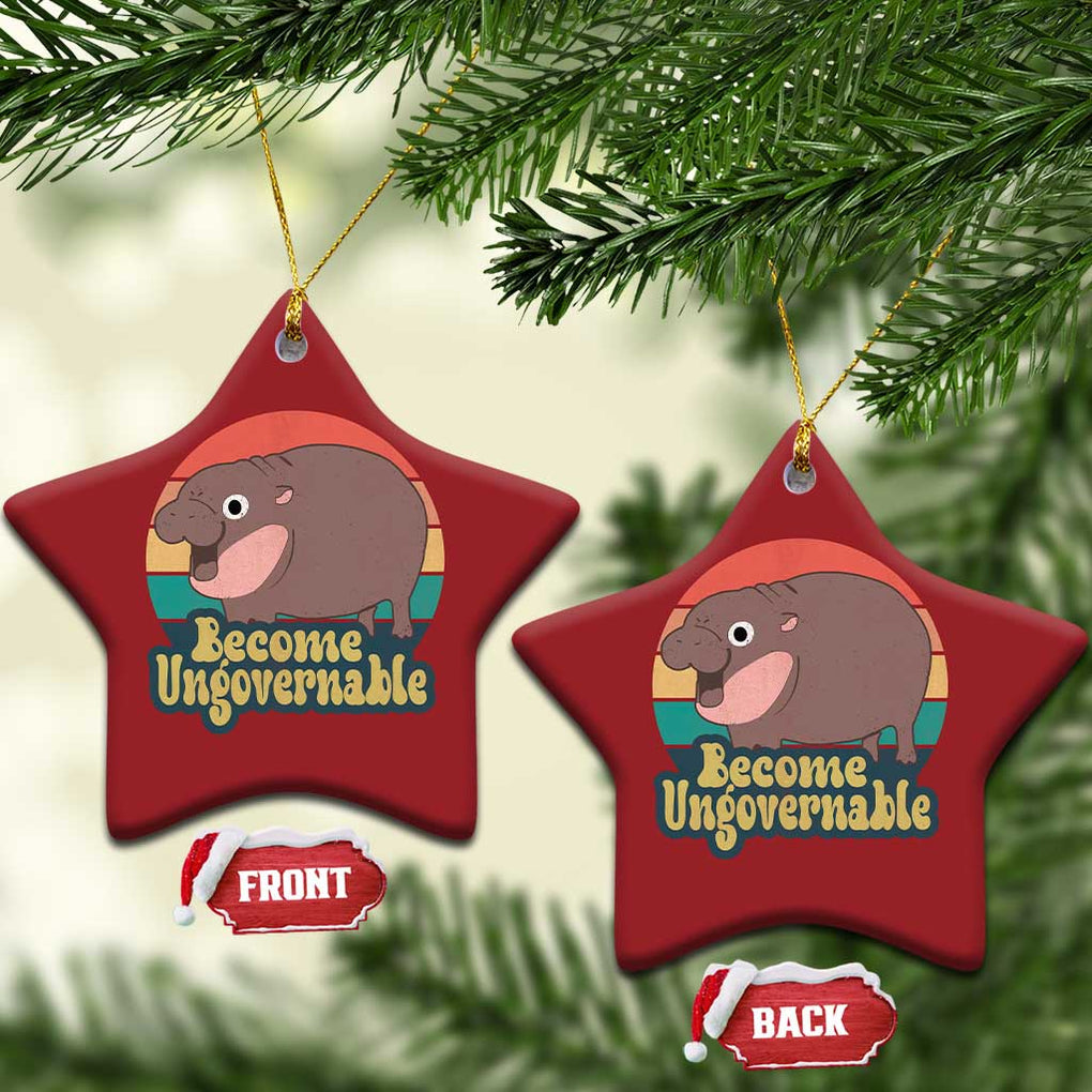 Funny Baby Hippo Moo Deng Christmas Ornament Become Ungovernable Retro TS02 Star Red Print Your Wear
