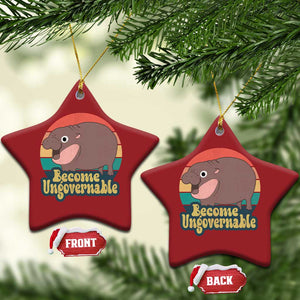 Funny Baby Hippo Moo Deng Christmas Ornament Become Ungovernable Retro TS02 Star Red Print Your Wear