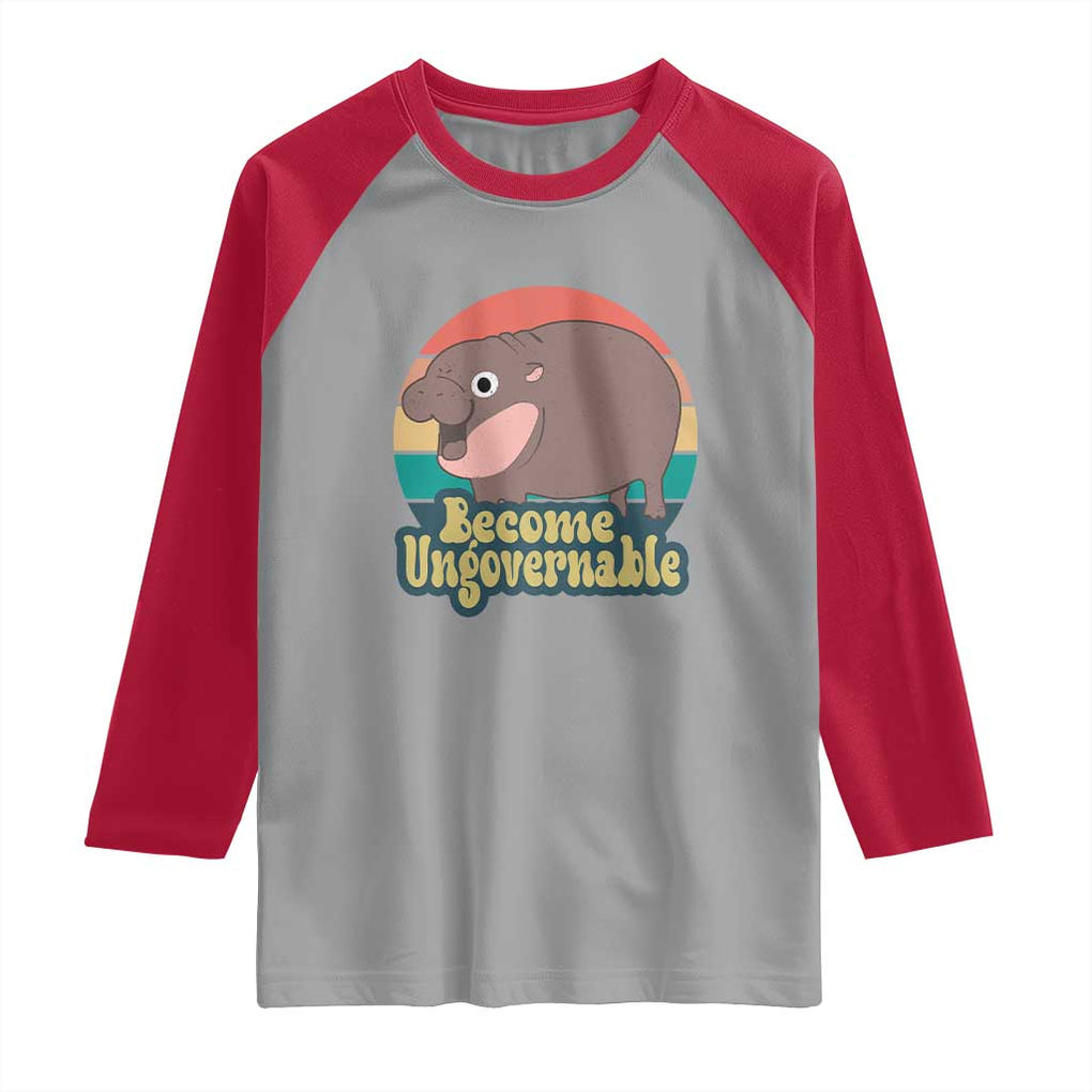 Funny Baby Hippo Moo Deng Raglan Shirt Become Ungovernable Retro TS02 Sport Gray Red Print Your Wear