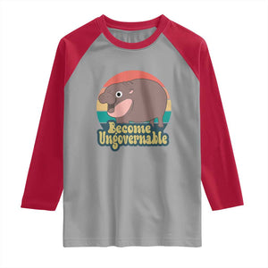Funny Baby Hippo Moo Deng Raglan Shirt Become Ungovernable Retro TS02 Sport Gray Red Print Your Wear