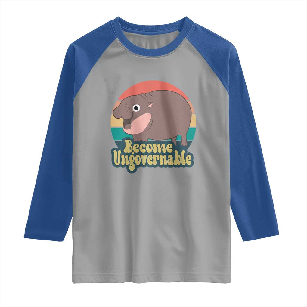 Funny Baby Hippo Moo Deng Raglan Shirt Become Ungovernable Retro TS02 Sport Gray Royal Print Your Wear