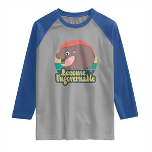 Funny Baby Hippo Moo Deng Raglan Shirt Become Ungovernable Retro TS02 Sport Gray Royal Print Your Wear