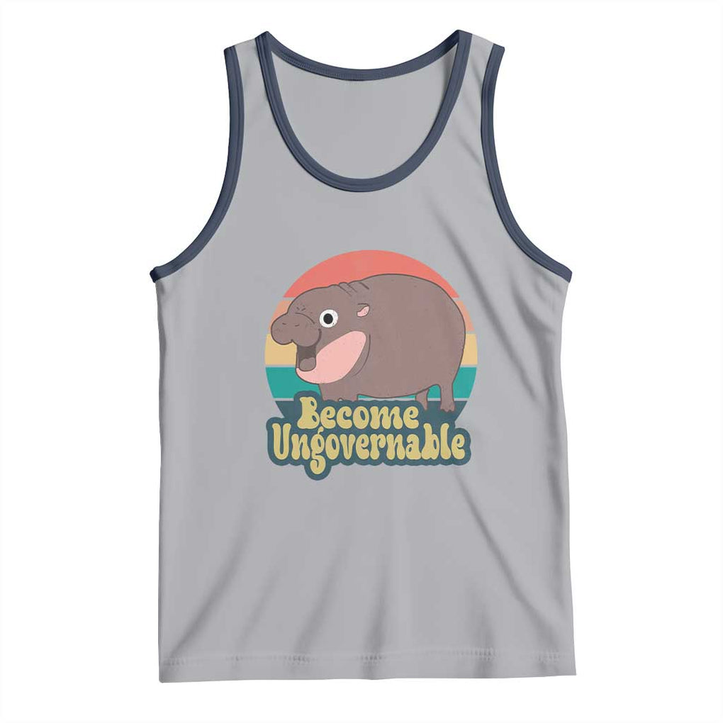 Funny Baby Hippo Moo Deng Tank Top Become Ungovernable Retro TS02 Athletic Heather Navy Print Your Wear