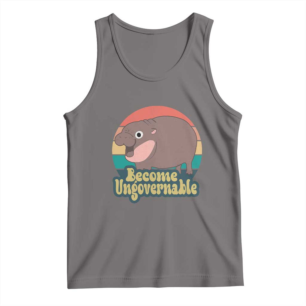 Funny Baby Hippo Moo Deng Tank Top Become Ungovernable Retro TS02 Deep Heather Print Your Wear
