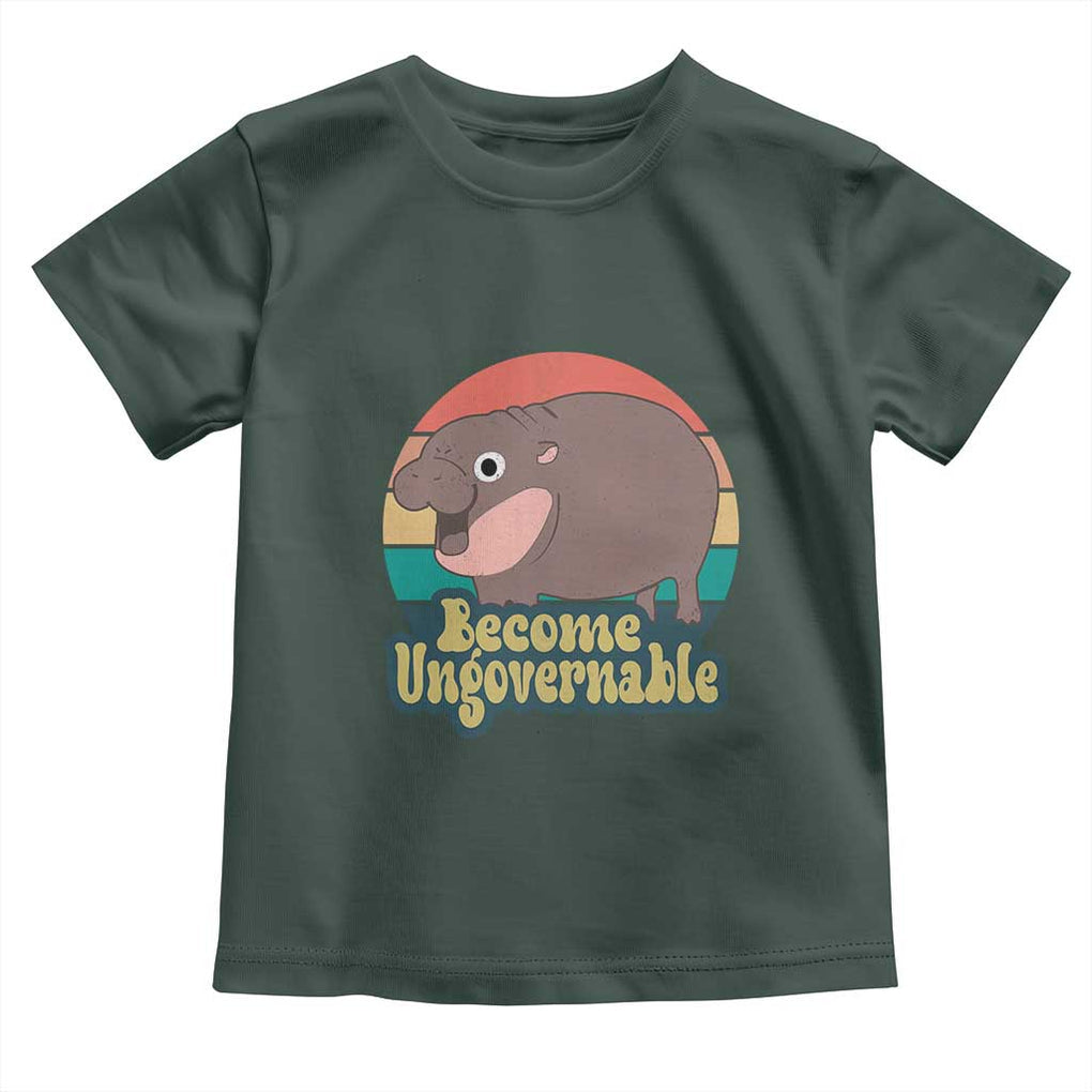 Funny Baby Hippo Moo Deng Toddler T Shirt Become Ungovernable Retro TS02 Dark Forest Green Print Your Wear